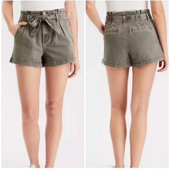 American Eagle Outfitters Pants - American Eagle Size 4 Washed Khaki Green Paper Bag Highest Rise Mom Shorts